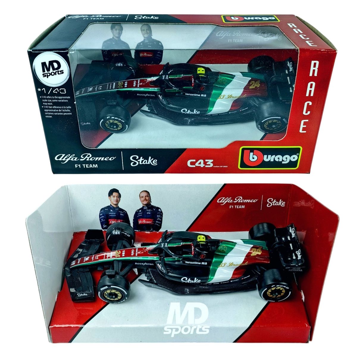 BBURAGO - Auto F1 Alfa Romeo C43 Monza 2023 Guanyu Zhou Caja Norm 1:43