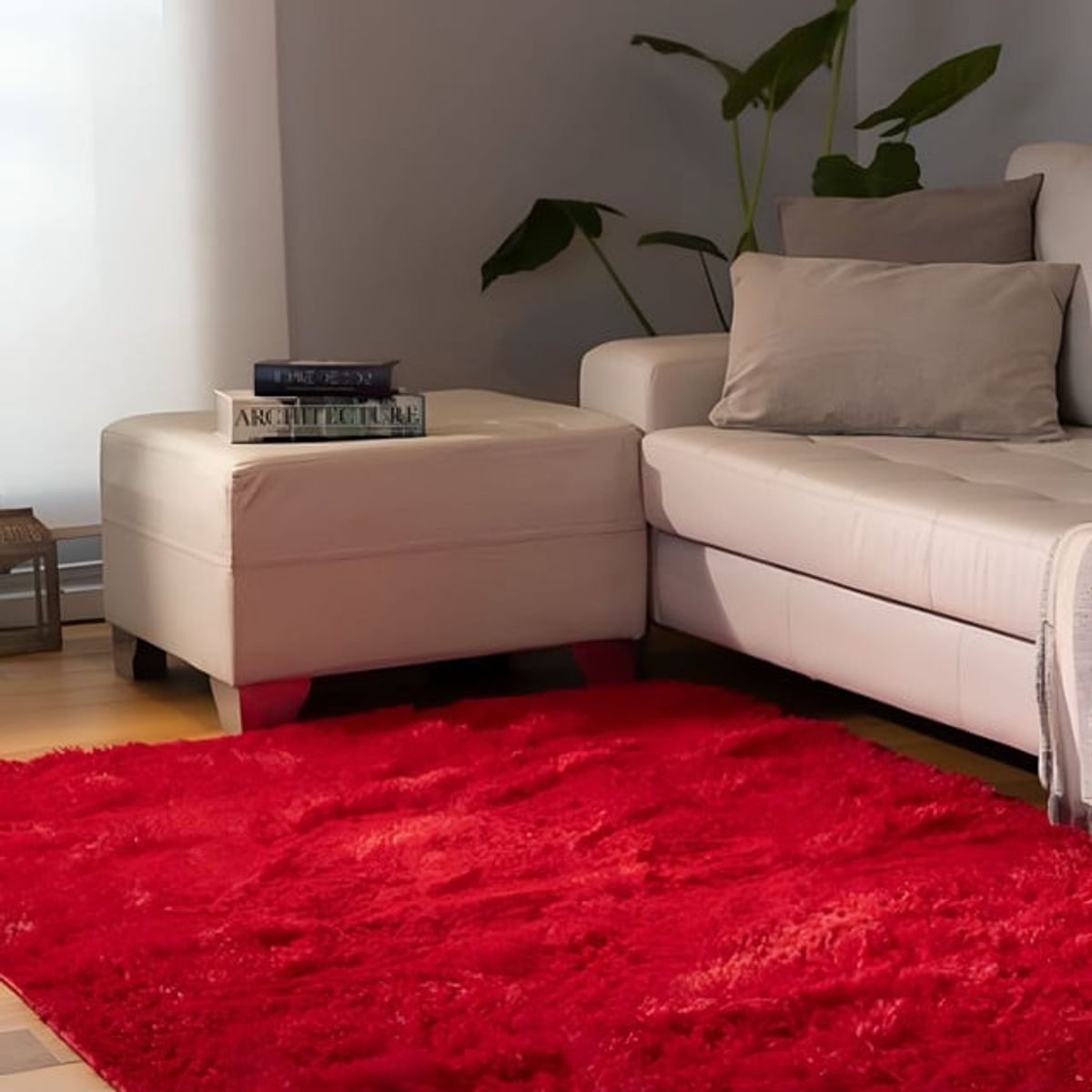 GENERICO - Alfombra peluda Suave 180 x 200 cm Primera Calidad Rojo