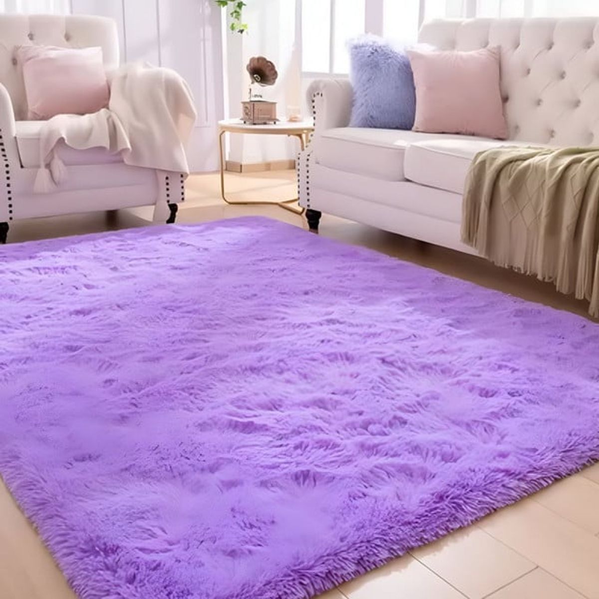 GENERICO - Alfombra peluda Suave 180 x 200 cm Primera Calidad Lila