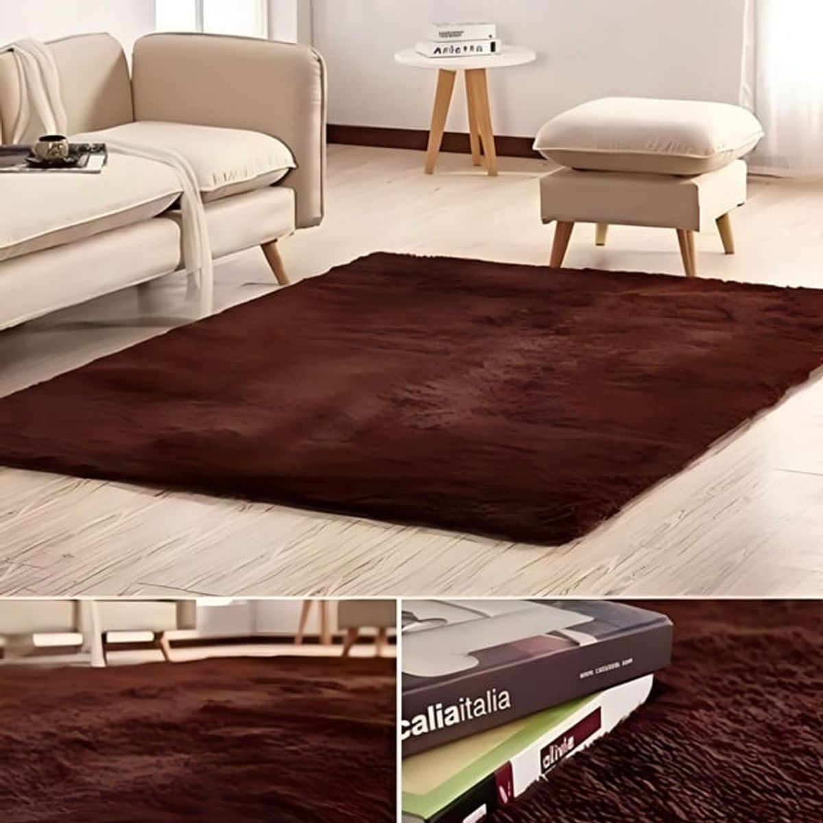 GENERICO - Alfombra peluda Suave 180 x 200 cm Primera Calidad Café