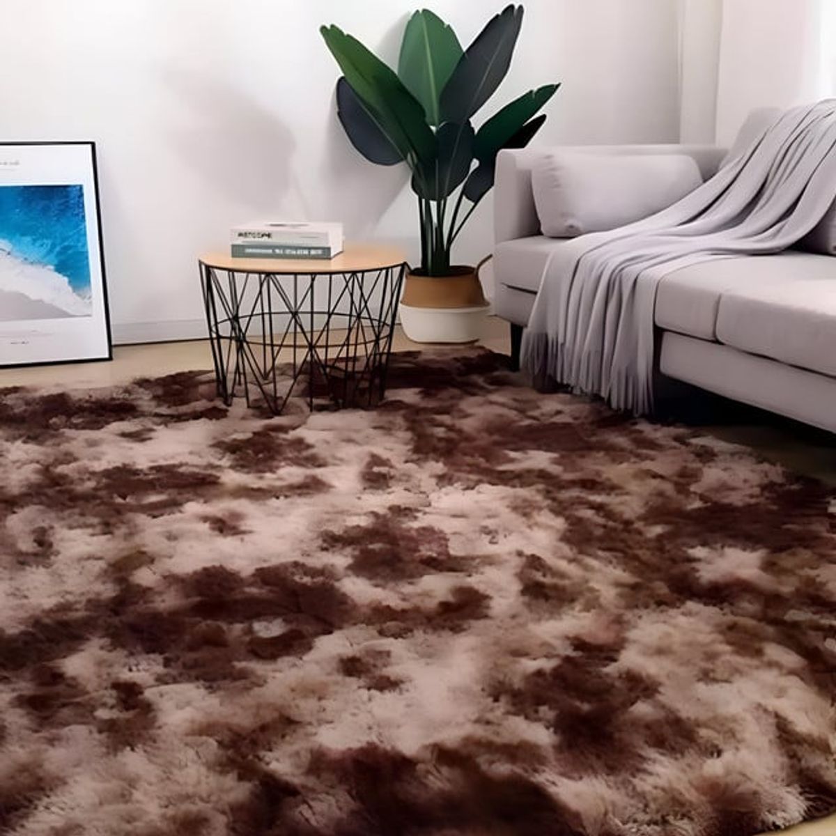 GENERICO - Alfombra peluda Suave 240 x 200 cm Primera Calidad Café Jaspeado