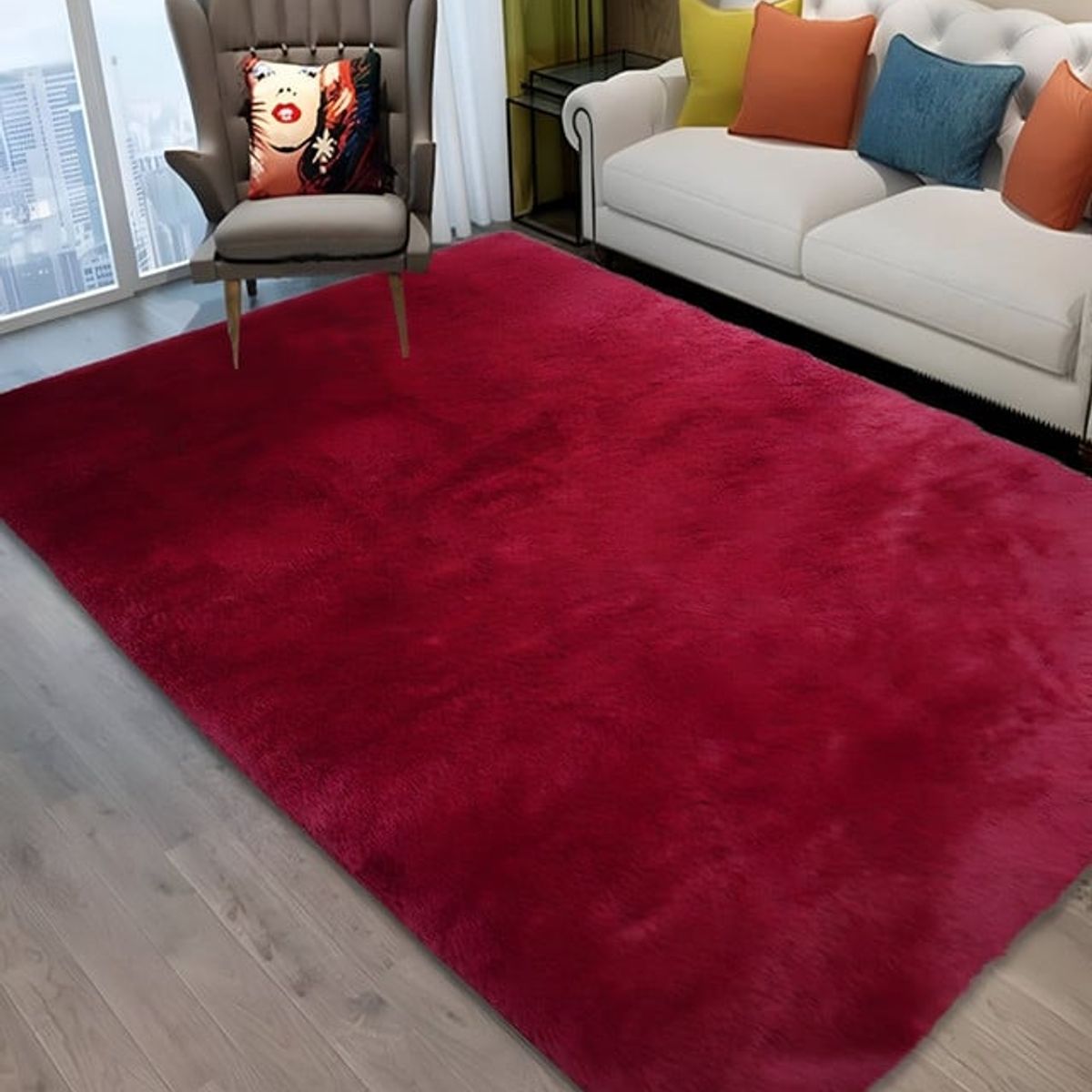 GENERICO - Alfombra peluda Suave 240 x 200 cm Primera Calidad Burdeo