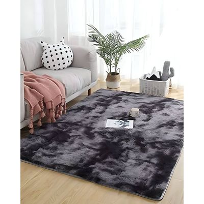 Imagen 2 del producto Alfombra peluda Suave 240 x 200 cm Primera Calidad Negro Jaspeado