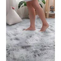 Alfombra peluda Suave 180 x 200 cm Primera Calidad Blanco y Gris