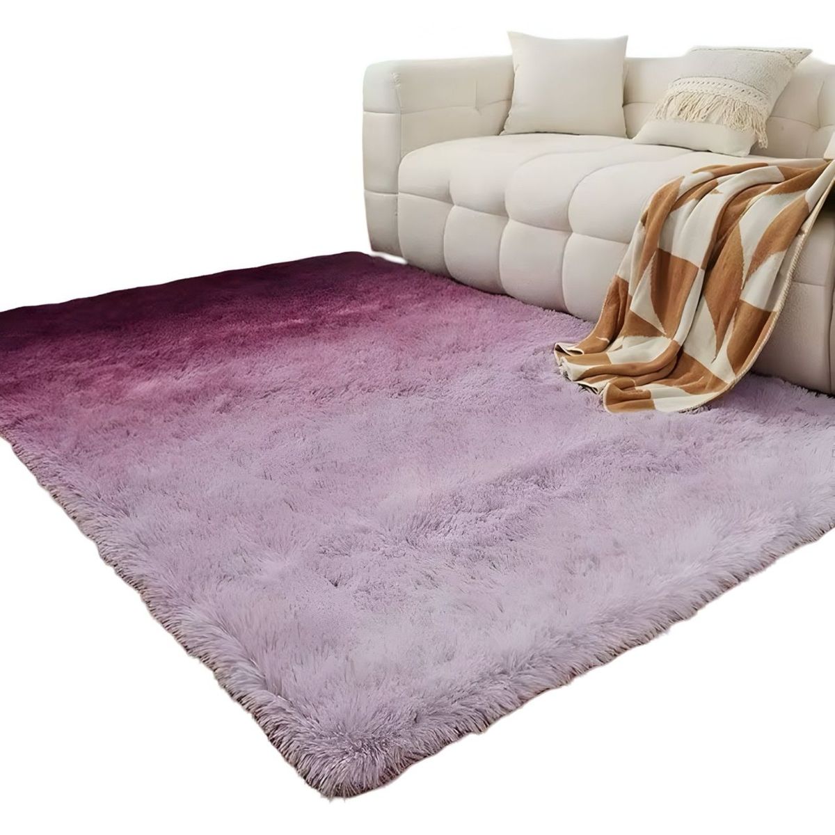 GENERICO - Alfombra peluda Suave 180 x 200 cm Primera Calidad Violeta Jaspeado.