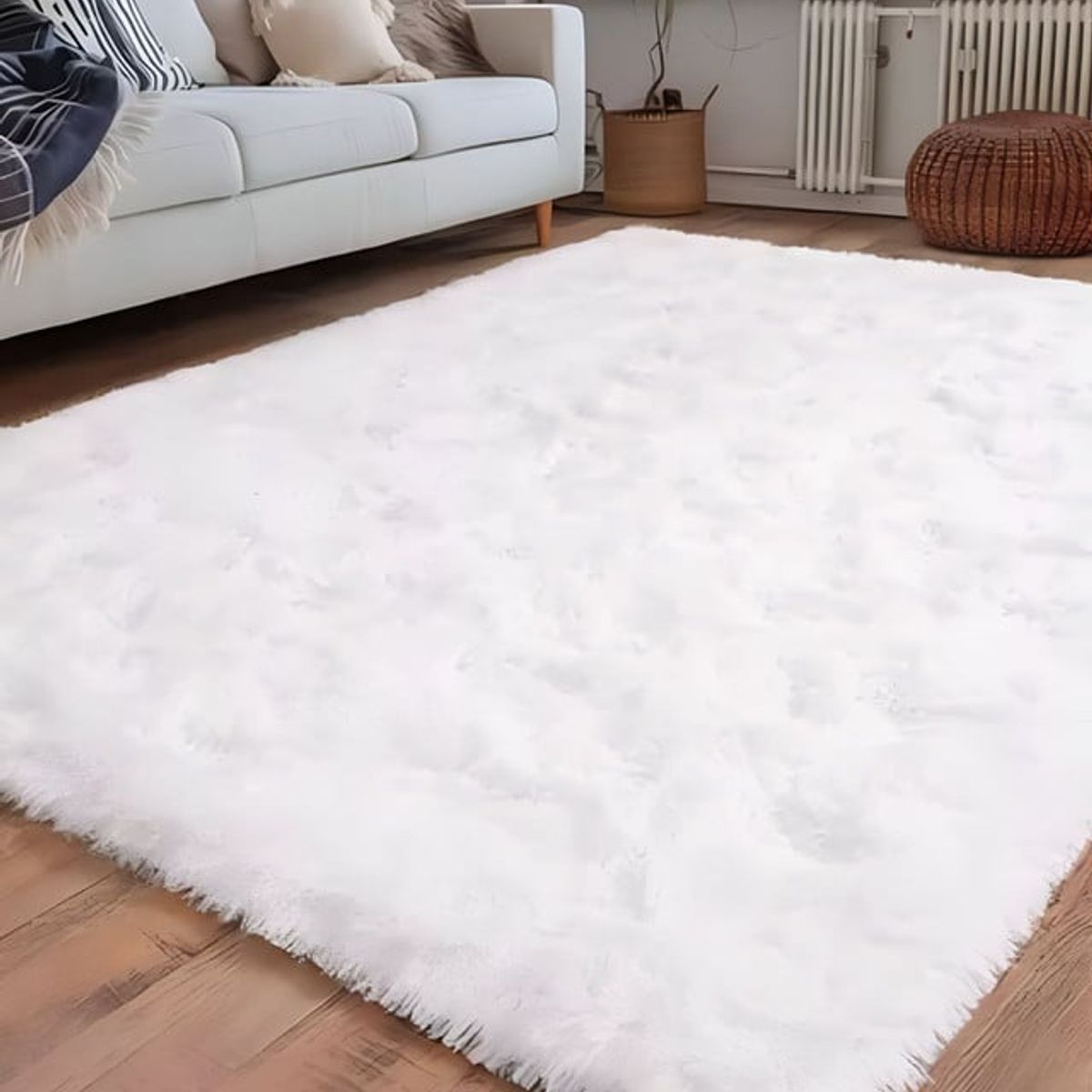 GENERICO - Alfombra peluda Suave 240 x 200 cm Primera Calidad Blanco