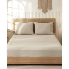 GENERICO - JUEGO DE SABANAS DE 200 HILOS 2 PLAZAS BEIGE