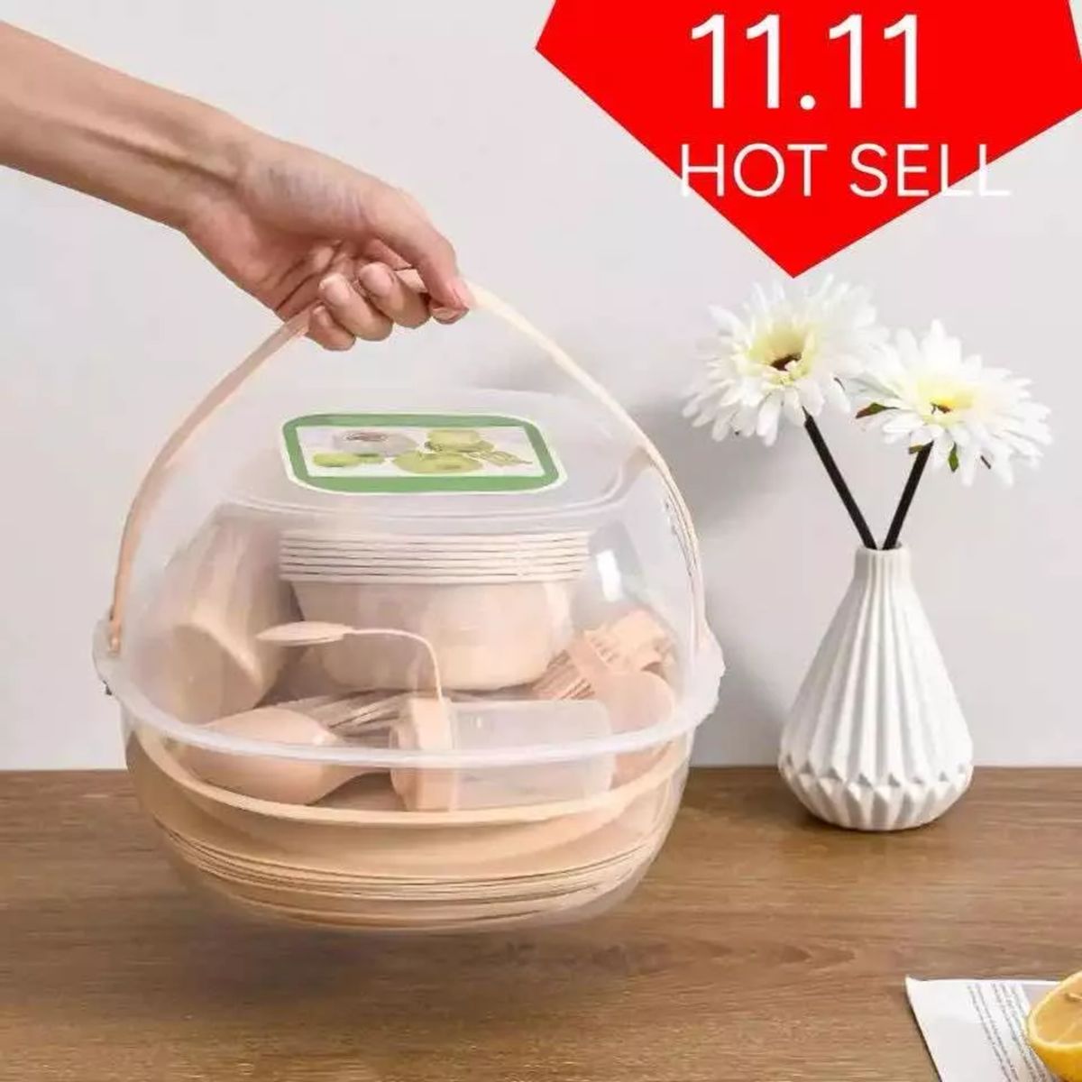 GENERICO - Set De Picnic Canasta Camping Vasos Utensilios 36 Psc