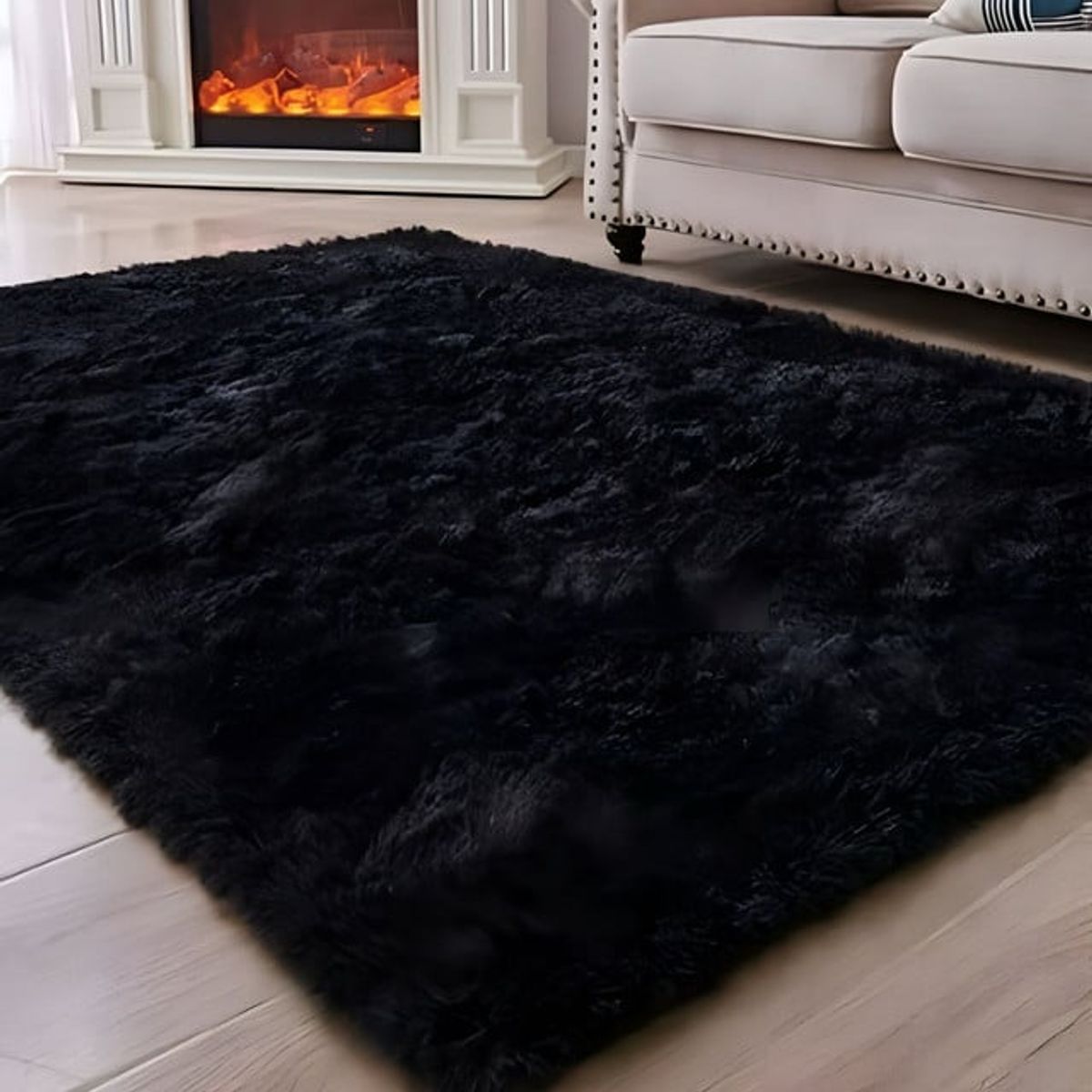 GENERICO - Alfombra peluda Suave 180 x 200 cm Primera Calidad Negro