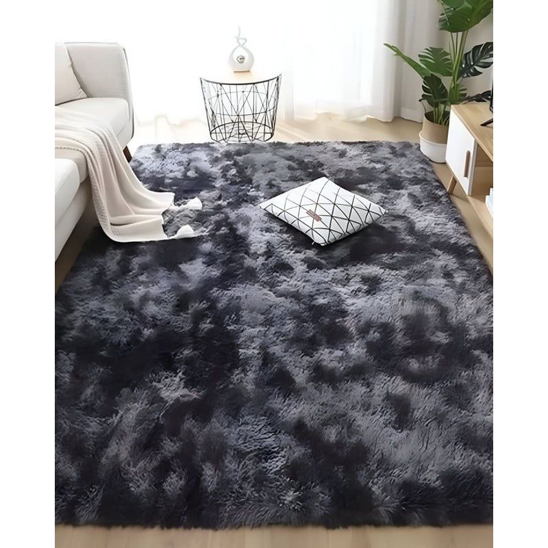 GENERICO - Alfombra peluda Suave 180 x 200 cm Primera Calidad Negro Jaspeado