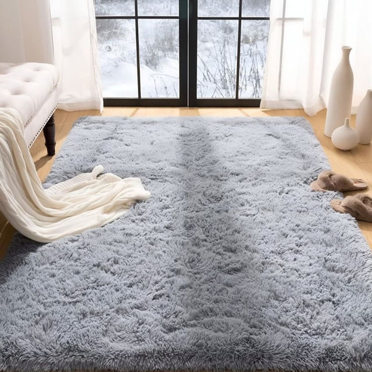 GENERICO - Alfombra peluda Suave 180 x 200 cm Primera Calidad Gris