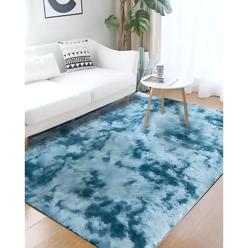 GENERICO - Alfombra peluda Suave 180 x 200 cm Primera Calidad Azul Jaspeado