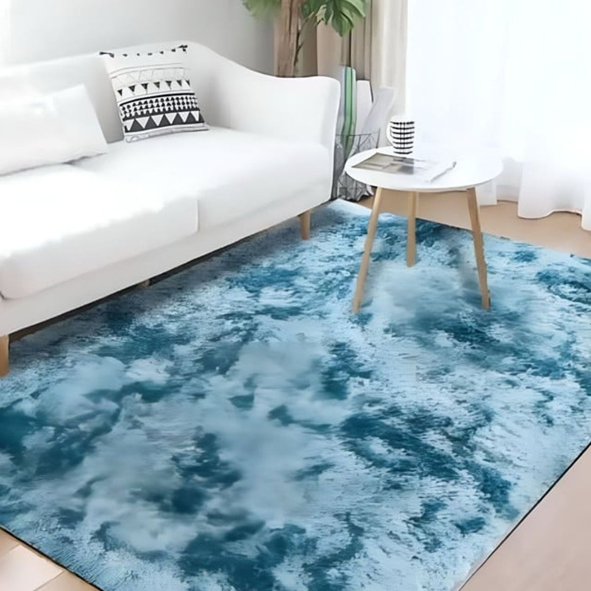 GENERICO - Alfombra peluda Suave 240 x 200 cm Primera Calidad Azul Jaspeado