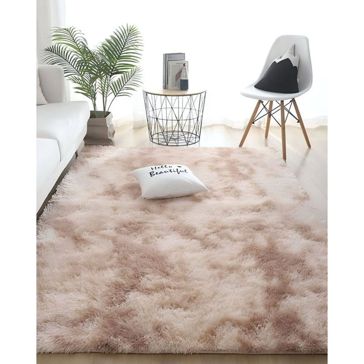 GENERICO - Alfombra peluda Suave 200 x 300 cm Primera Calidad Beige Jaspeado