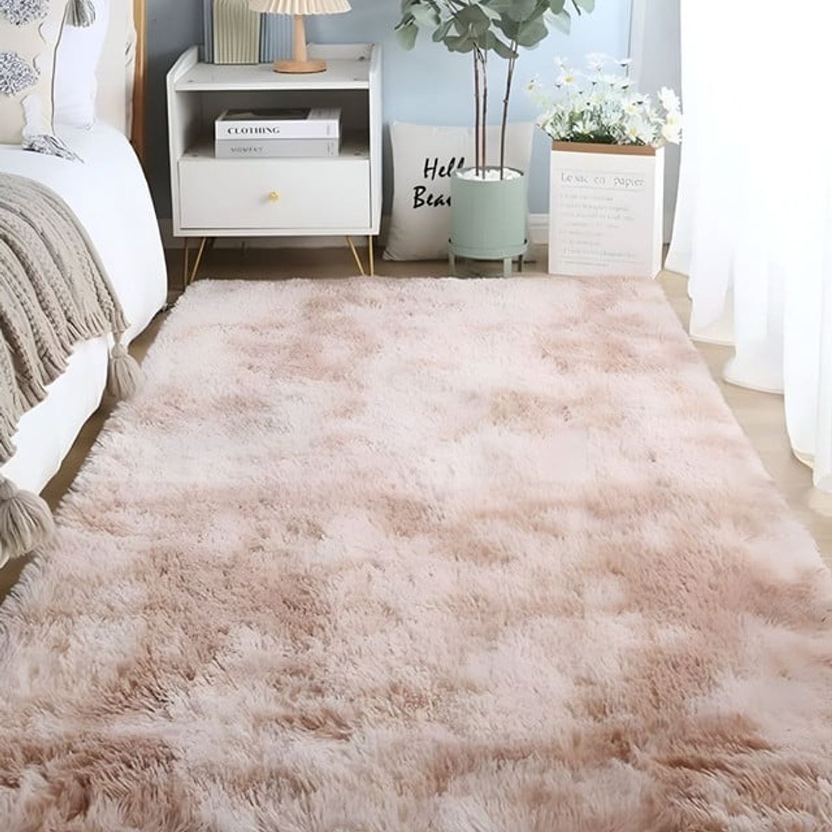 GENERICO - Alfombra peluda Suave 200 x 300 cm Primera Calidad Beige Jaspeado