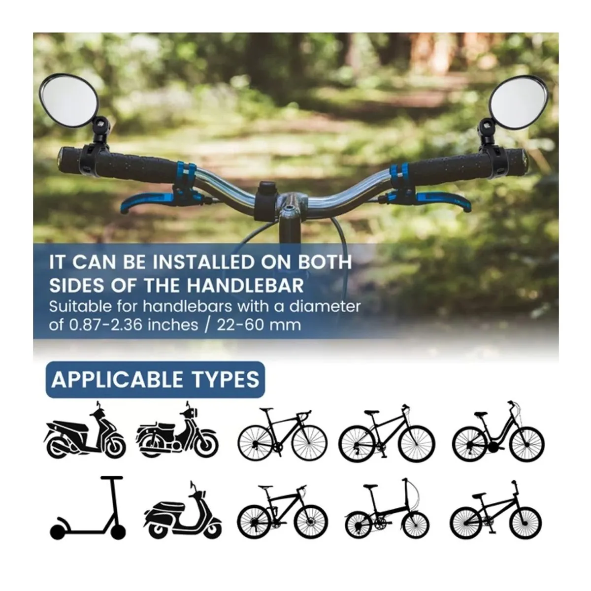 BELKRA - Retrovisor Espejo Bicicleta Scooter Giratorio 360 Pack X 2