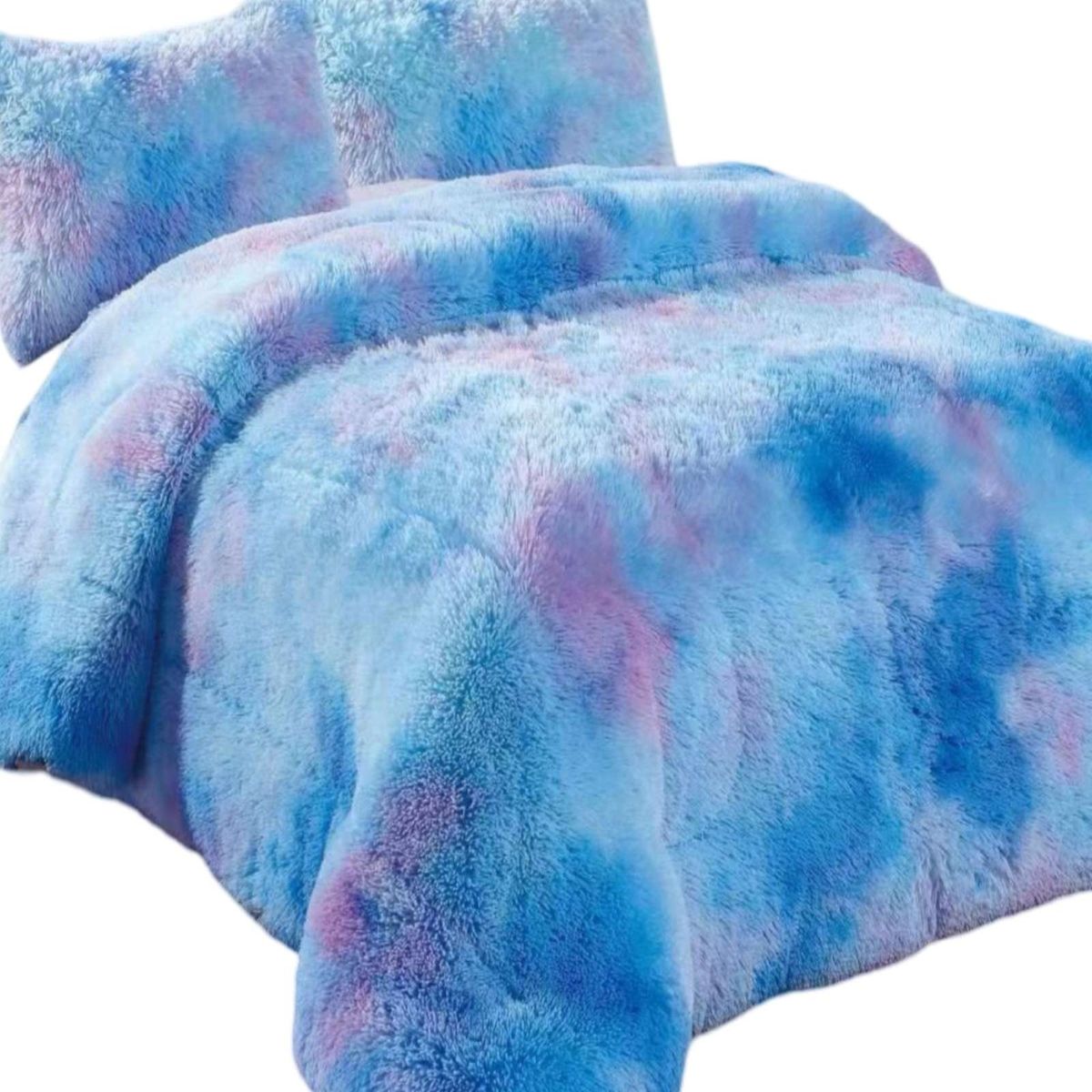 GENERICO - PLUMON CHIPORRO PELUDO 2 PLAZAS AZUL JASPEADO