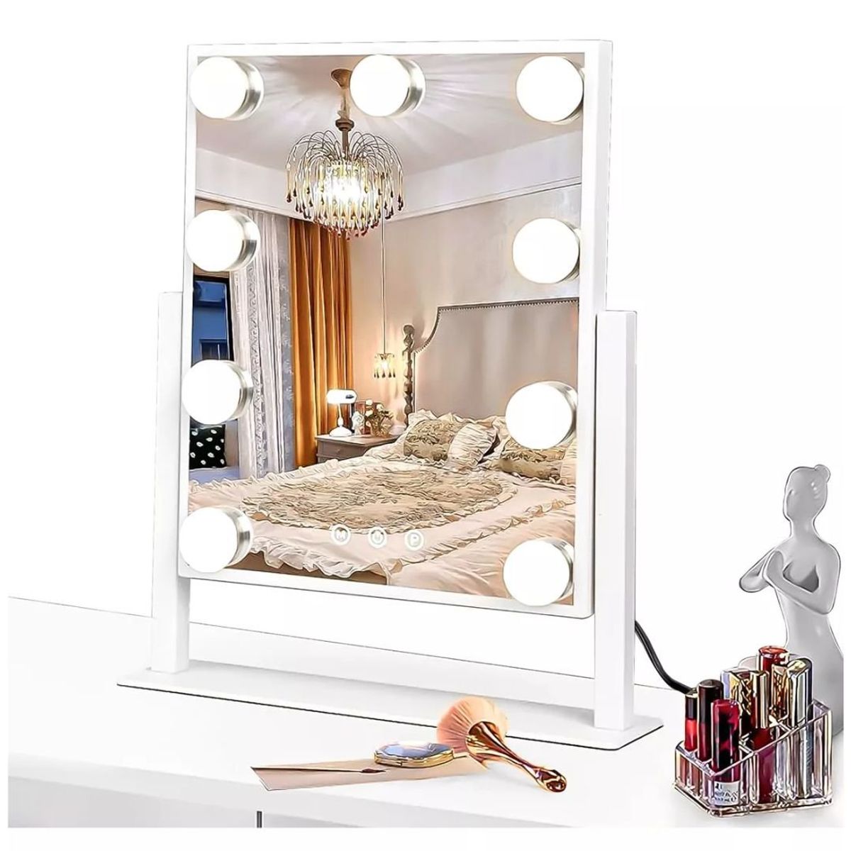 GENERICO - Espejo Tocador Maquillaje Hollywood Mirror 9 Led Usb 3 Modos Blanco