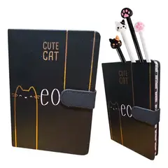 GENERICO - Pack Libreta Cierre Imantado 2 Lápices Tinta Diseño Gatito