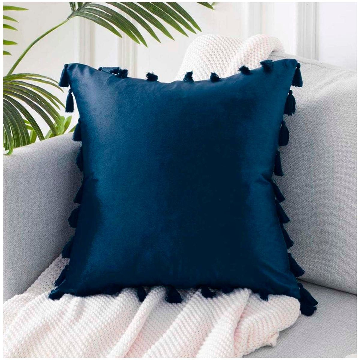 GENERICO - Pack de 02 Fundas De Cojín de Terciopelo con Flecos Amarino.