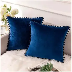 GENERICO - Pack de 02 Fundas De Cojín de Terciopelo con pompon Amarino