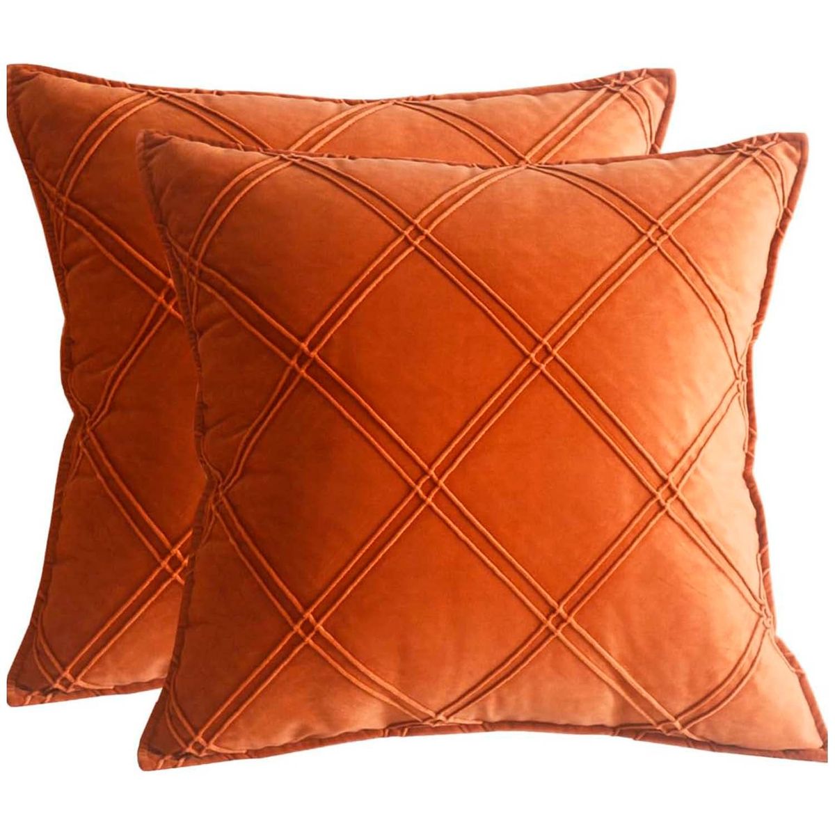 GENERICO - Pack de 02 Fundas De Cojín de Terciopelo con Raya Naranja