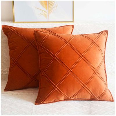 Imagen 2 del producto Pack de 02 Fundas De Cojín de Terciopelo con Raya Naranja
