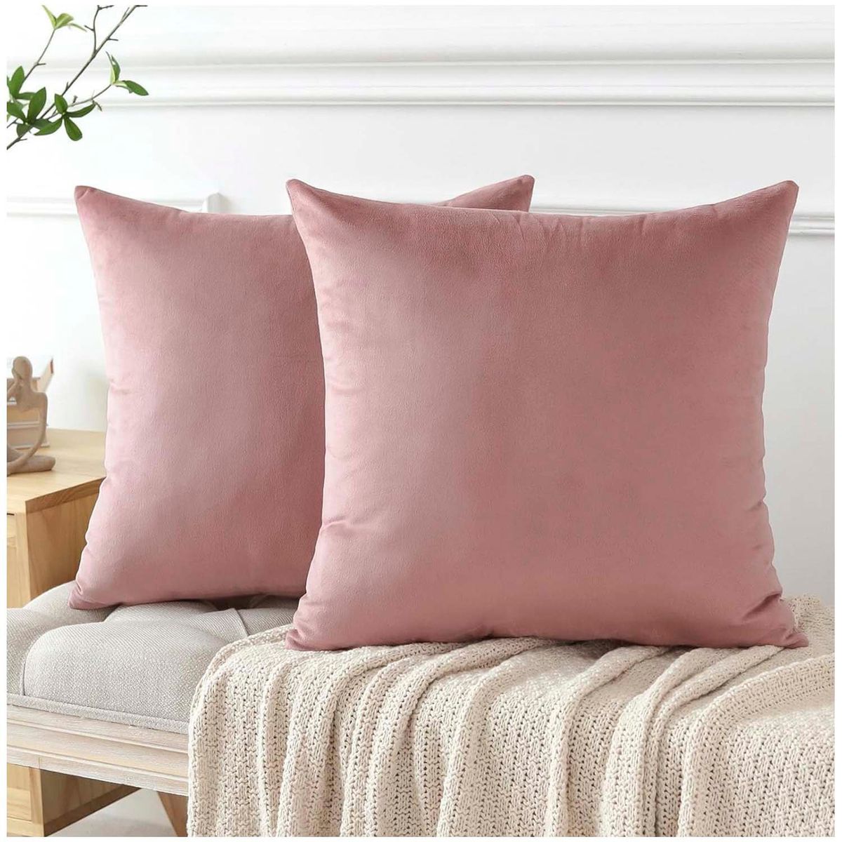 GENERICO - Pack de 02 Fundas De Cojín de Terciopelo con Liso Rosado