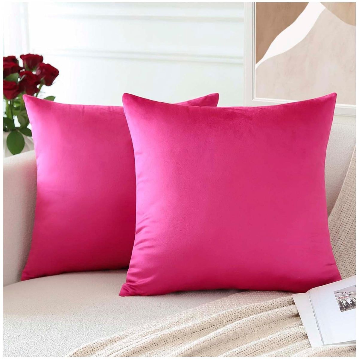 GENERICO - Pack de 02 Fundas De Cojín de Terciopelo con Liso Fucsia