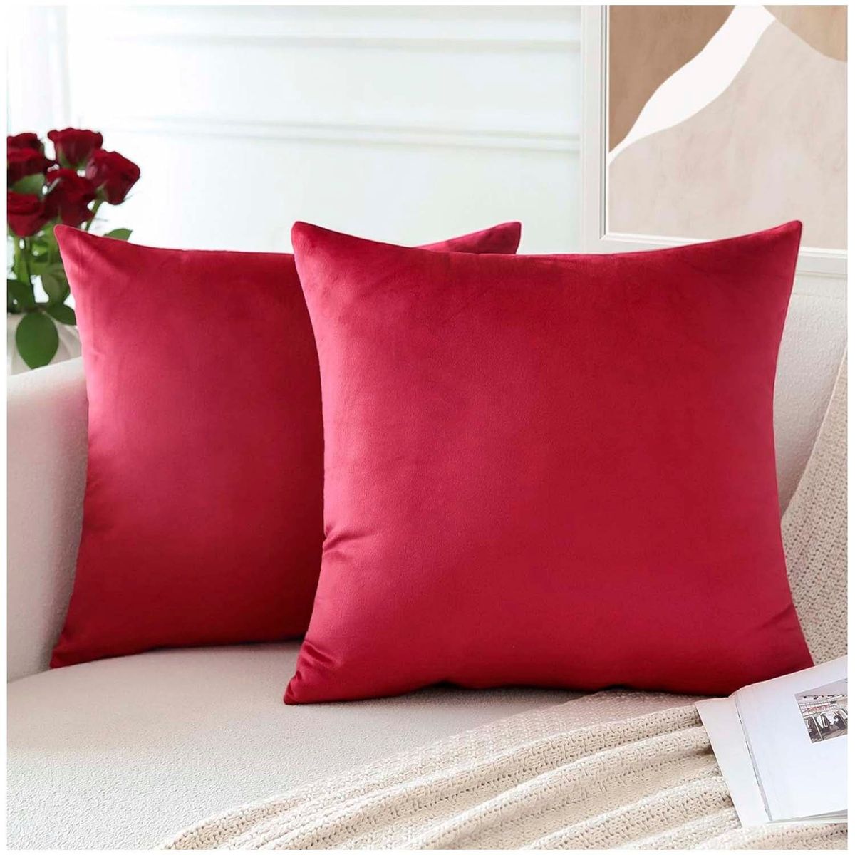 GENERICO - Pack de 02 Fundas De Cojín de Terciopelo con Liso Rojo