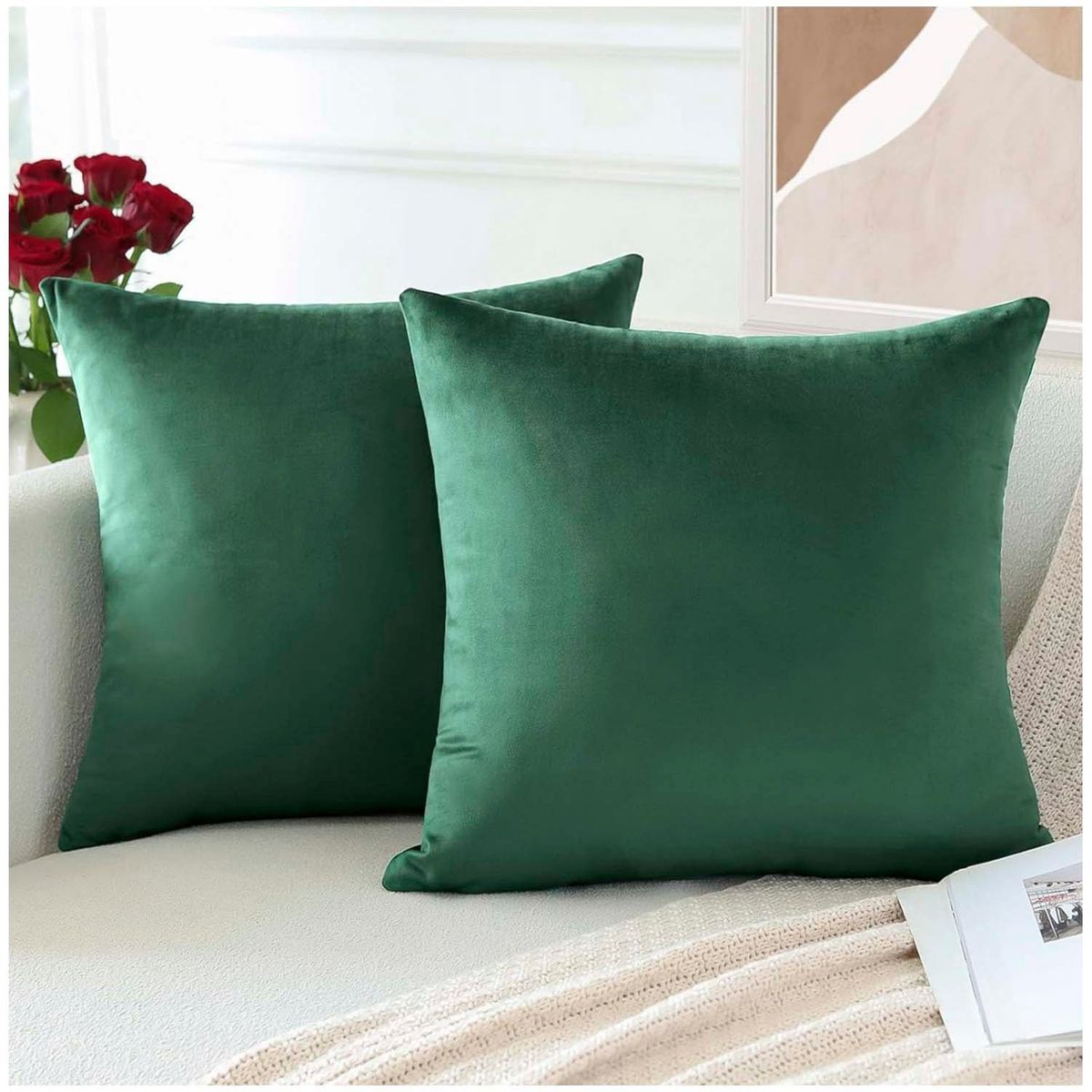 GENERICO - Pack de 02 Fundas De Cojín de Terciopelo con Liso Oliva