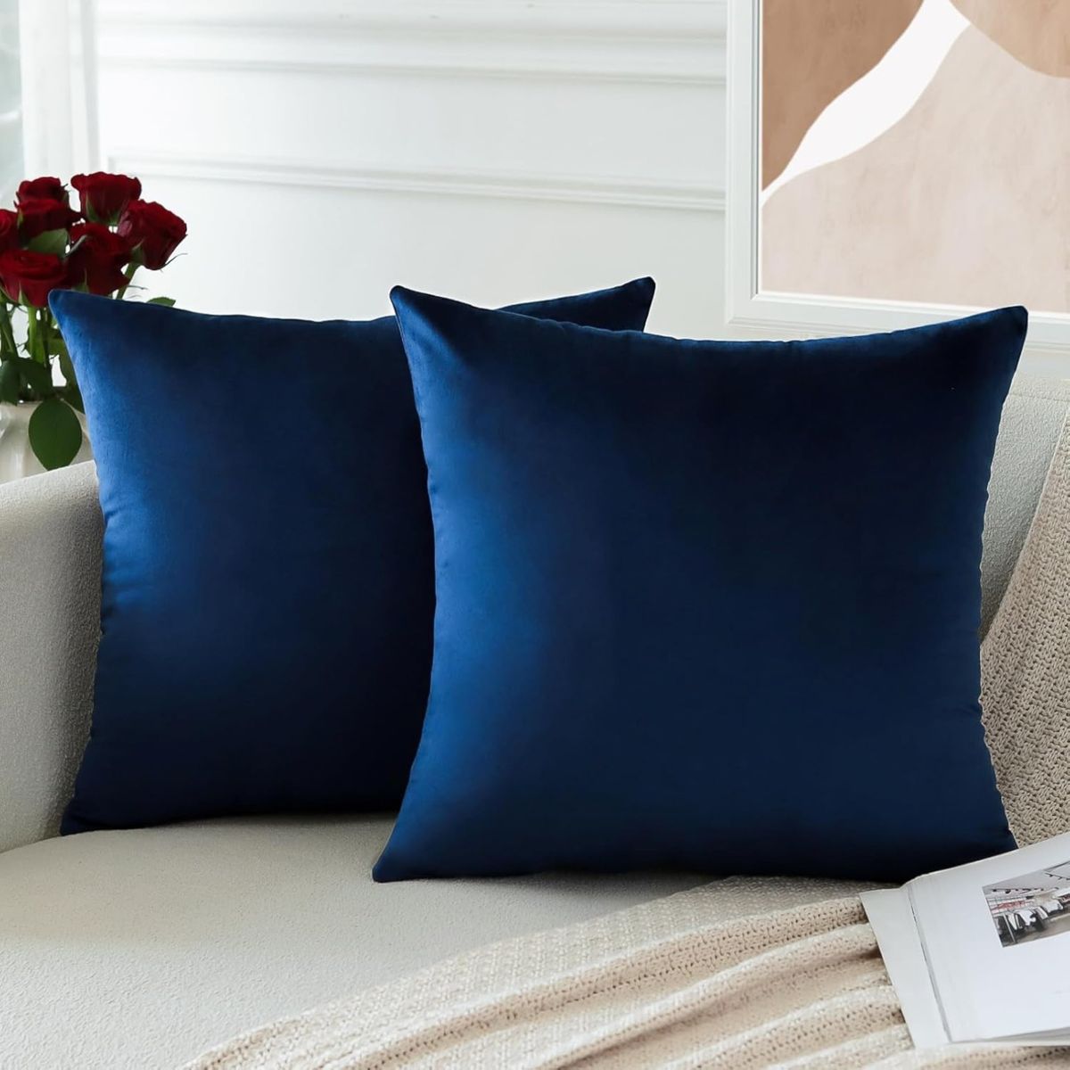 GENERICO - Pack de 02 Fundas De Cojín de Terciopelo con Liso AMarino.