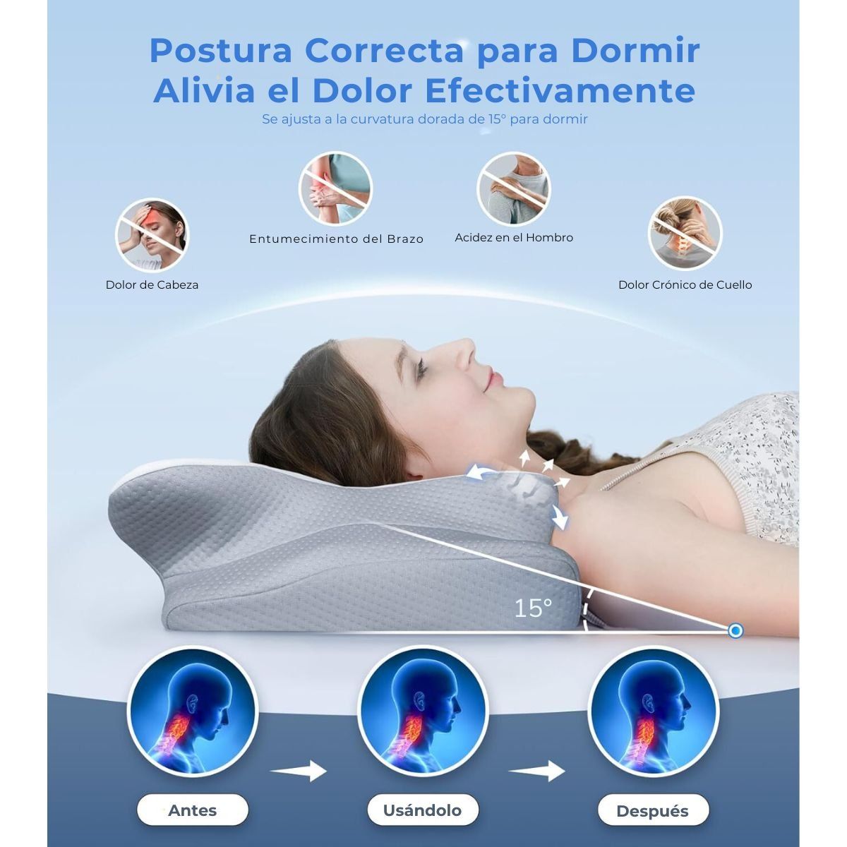 GENERICO - Almohada Ortopédica Cojín Cuello Memory Foam Cervical