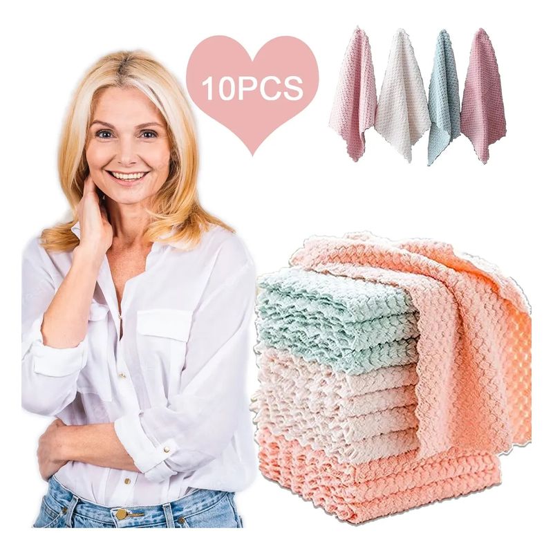 EDWINAYY - Set 10 Pa?os Cocina Con Fleco Toalla 25x25cm Secado Rápido
