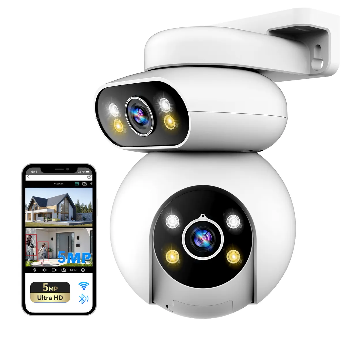 VIDITA - Camara de Seguridad 5MP Exterior Dual Lens Wifi Impermeable 360° PTZ IP65