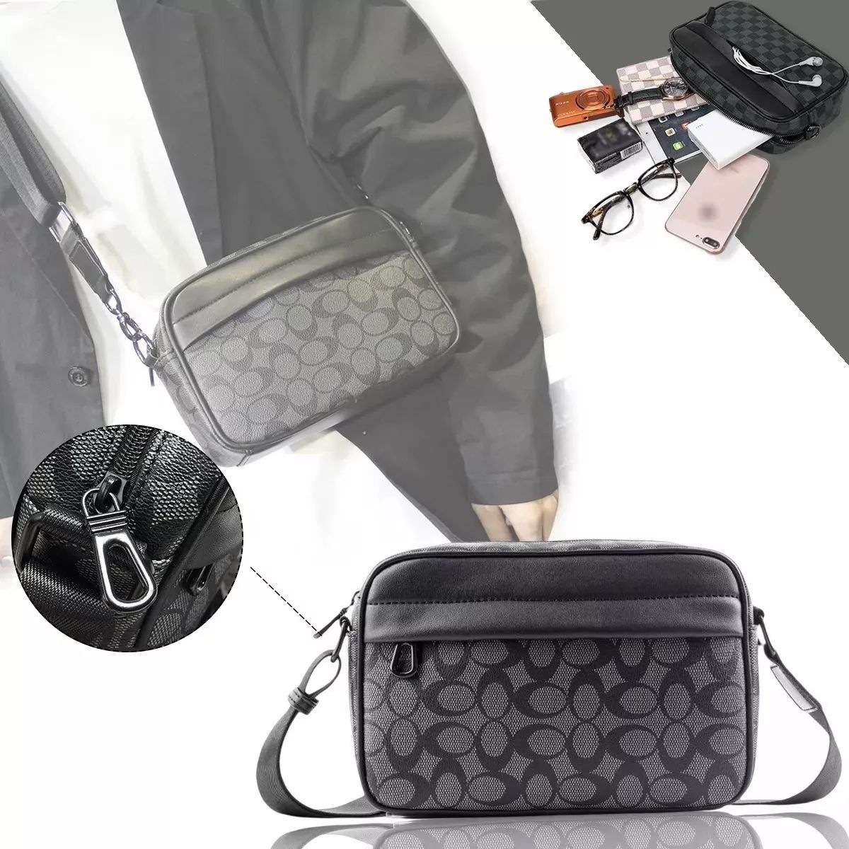 EDWINAYY - Bananos De Cuero Hombres Bolso Crossbody De Hombro Deportivo