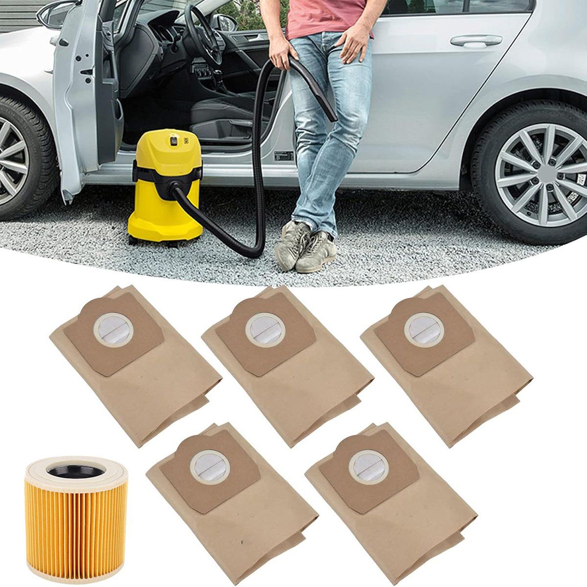 GENERICO - 5 Bolsas De Aspiradora Y 1 Filtro Compatible Con Karche