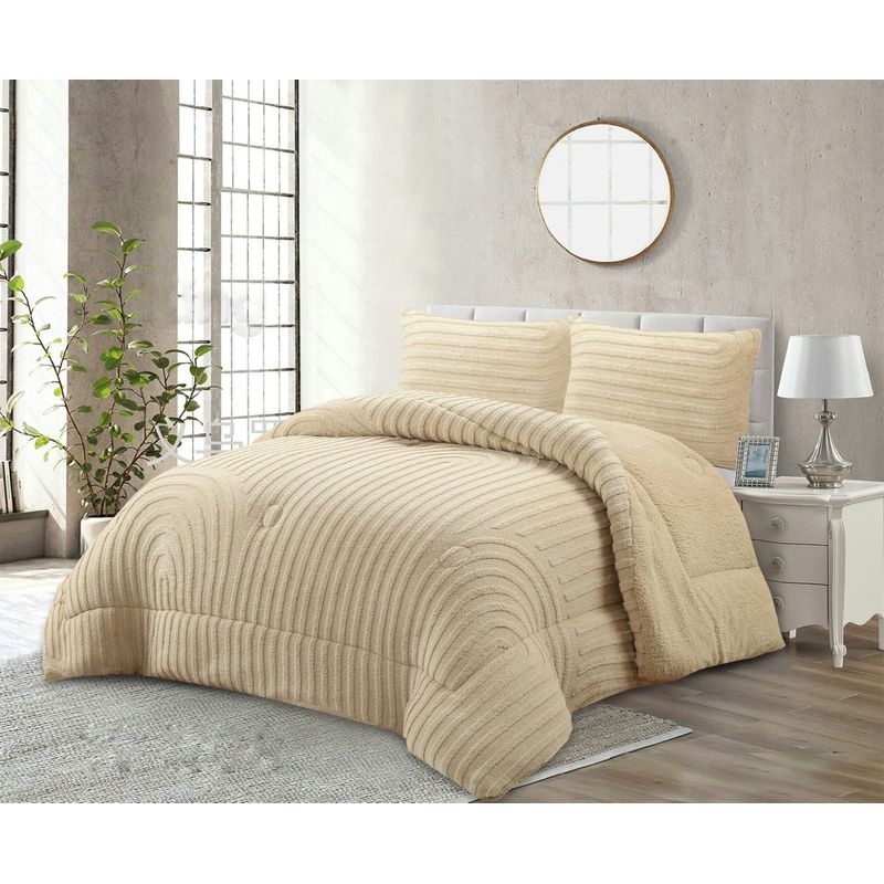 GENERICO - COBERTOR TEXTURIZADO LINEAL CON CHIPORRO 2 PLAZA COLOR BEIGE TF
