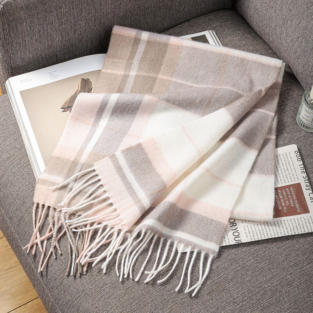 TIOZONEY - Bufanda de lana a cuadros