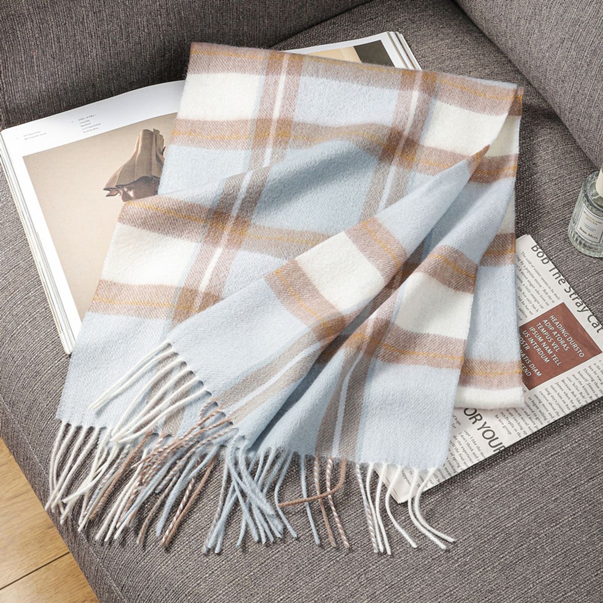 TIOZONEY - Bufanda de lana a cuadros