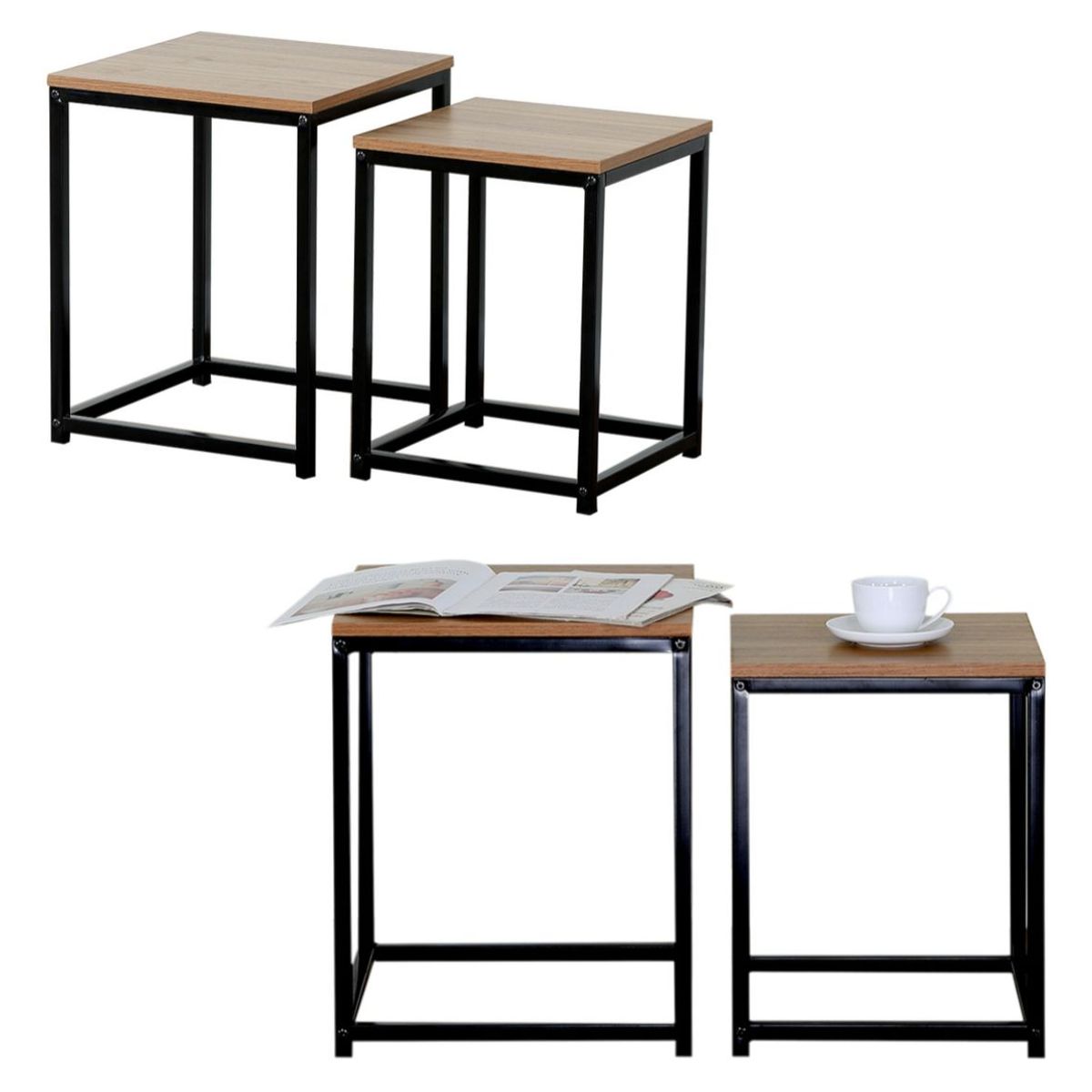 GENERICO - Set 2 Mesas Laterales Centro Industrial Elegante Minimalista