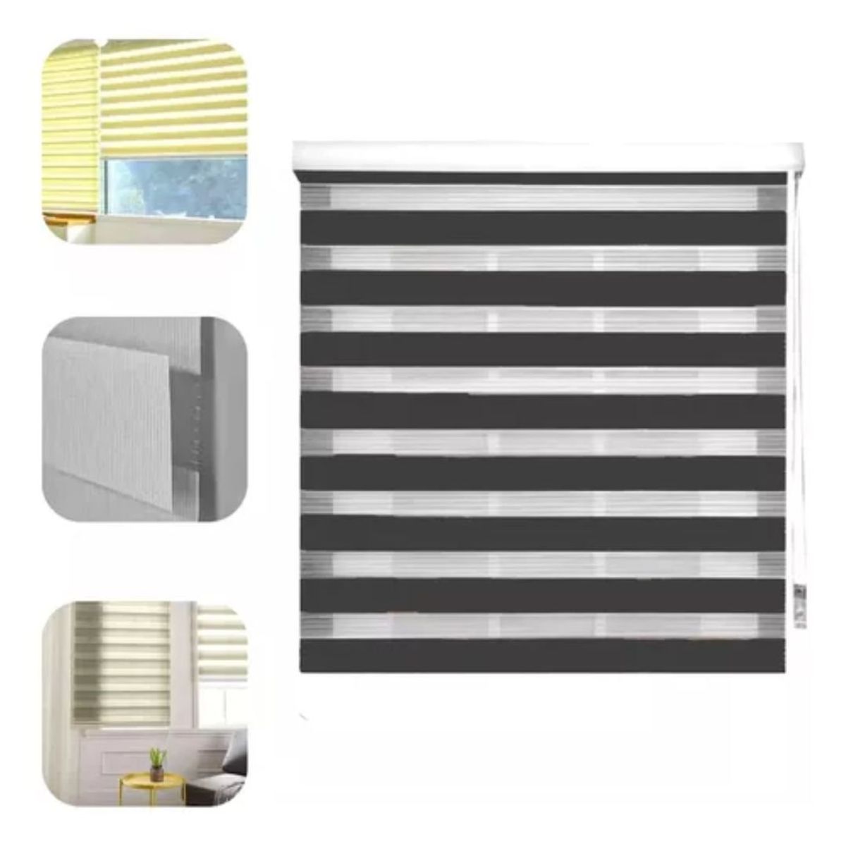 GENERICO - Cortina Roller Duo Zebra Día Y Noche 200X200cm Negro