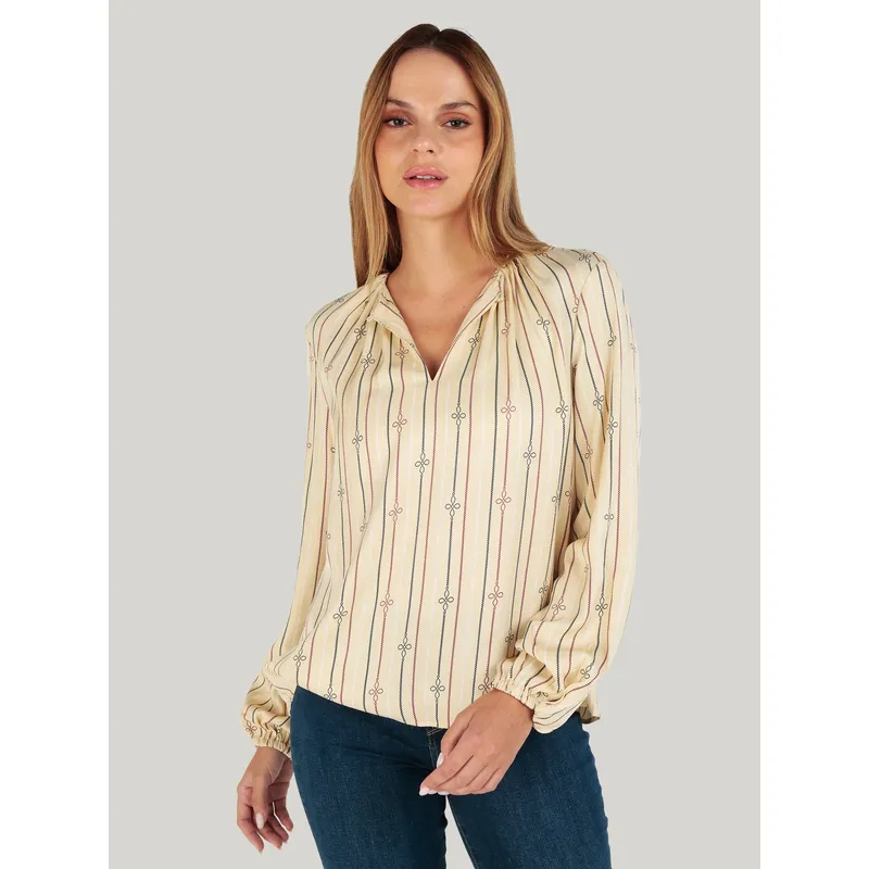 TOMMY HILFIGER - Blusa De Rayas Con Logo Beige Tommy Hilfiger