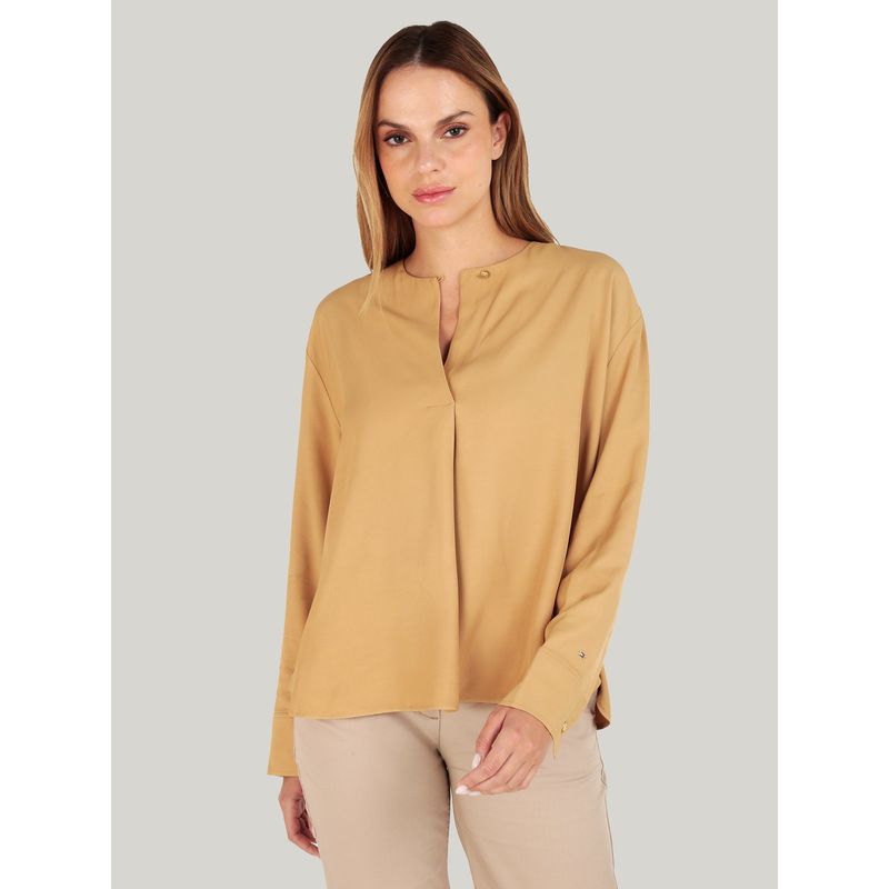 TOMMY HILFIGER - Blusa Amplia Con Botón En Relieve Beige Tommy Hilfiger