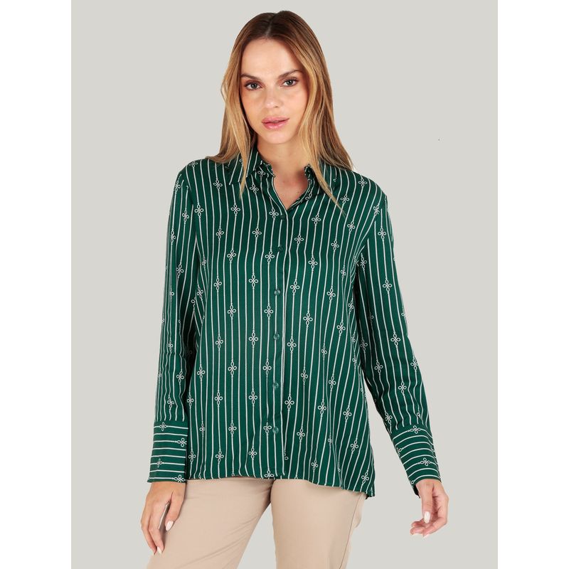 TOMMY HILFIGER - Camisa Fluid De Viscosa A Rayas Verde Tommy Hilfiger