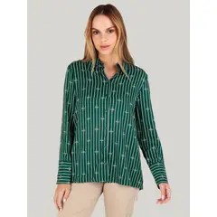 TOMMY HILFIGER - Camisa Fluid De Viscosa A Rayas Verde