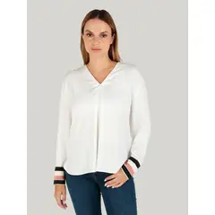 TOMMY HILFIGER - Blusa Global Stripe Con Logo Blanco