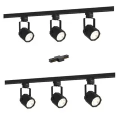 WANT - Lámpara 6 Focos Negros Hexagonales Luz Fría con 2 Riel de 1mt más Unión