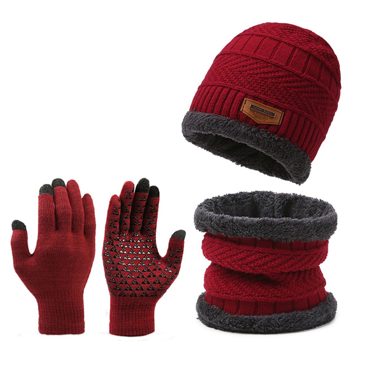 TIOZONEY - Gorro de lana Bufanda Guantes 3 Pcs Set