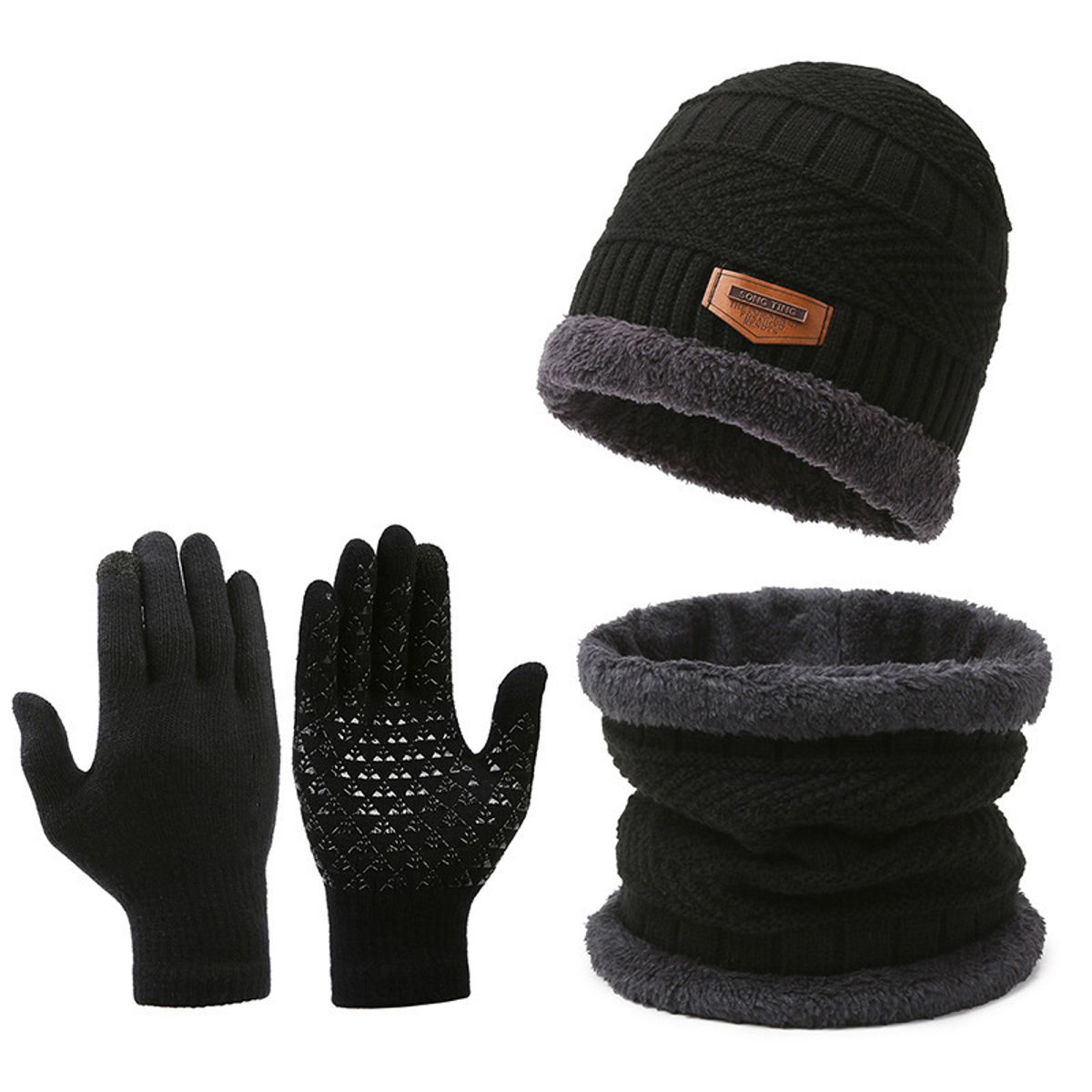 TIOZONEY - Gorro de lana Bufanda Guantes 3 Pcs Set